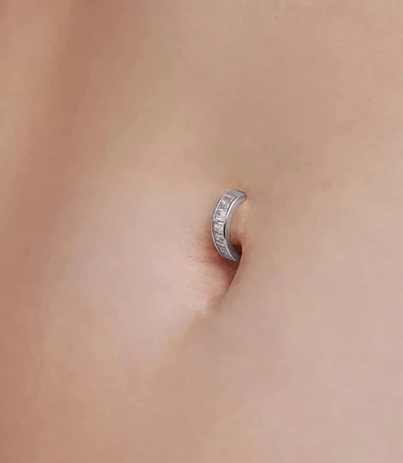 MODRSA Silver Gold Belly Button Ring for Women Clicker Hoop Belly Rings Opal Navel Piercing Jewelry Dangle Hypoallergenic Surgical Steel Dainty Dangling Navel Rings for Women - Image 4